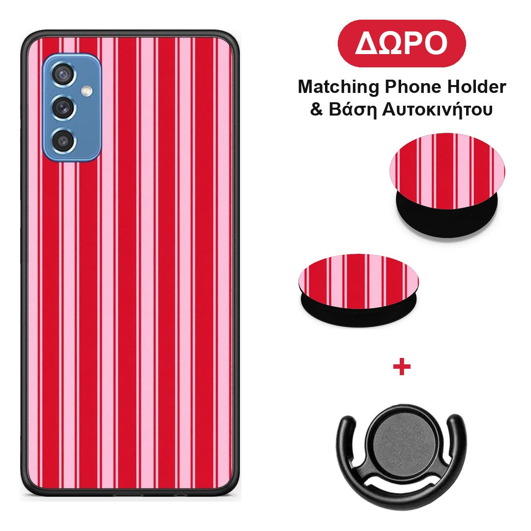 Red and Pink Vertical Pinstripes - Samsung Galaxy M52 5G θήκη + Δώρο Phone Holder & Βάση Αυτοκινήτου