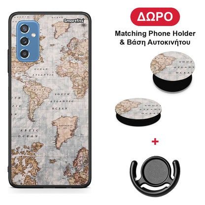 World Map - Samsung Galaxy M52 5G θήκη + Δώρο Phone Holder & Βάση Αυτοκινήτου