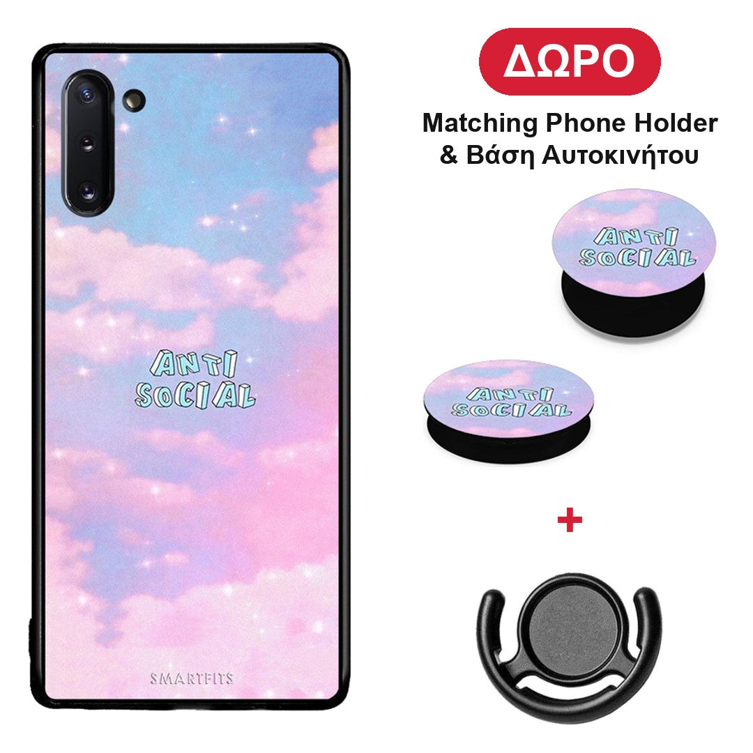 Anti Social - Samsung Galaxy Note 10 θήκη + Δώρο Phone Holder & Βάση Αυτοκινήτου
