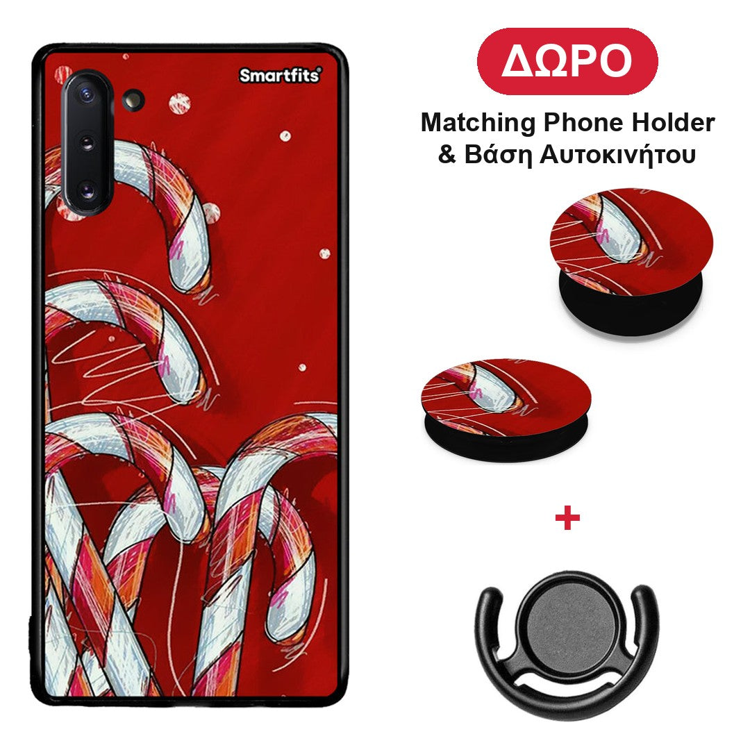 Candy Cane - Samsung Galaxy Note 10 θήκη + Δώρο Phone Holder & Βάση Αυτοκινήτου