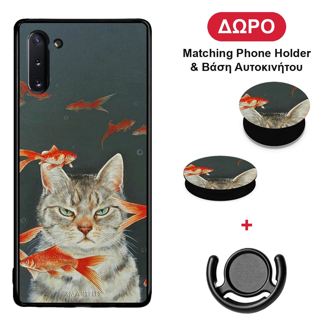 Cat Goldfish - Samsung Galaxy Note 10 θήκη + Δώρο Phone Holder & Βάση Αυτοκινήτου
