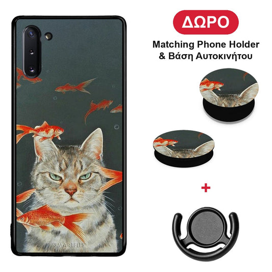 Cat Goldfish - Samsung Galaxy Note 10 θήκη + Δώρο Phone Holder & Βάση Αυτοκινήτου