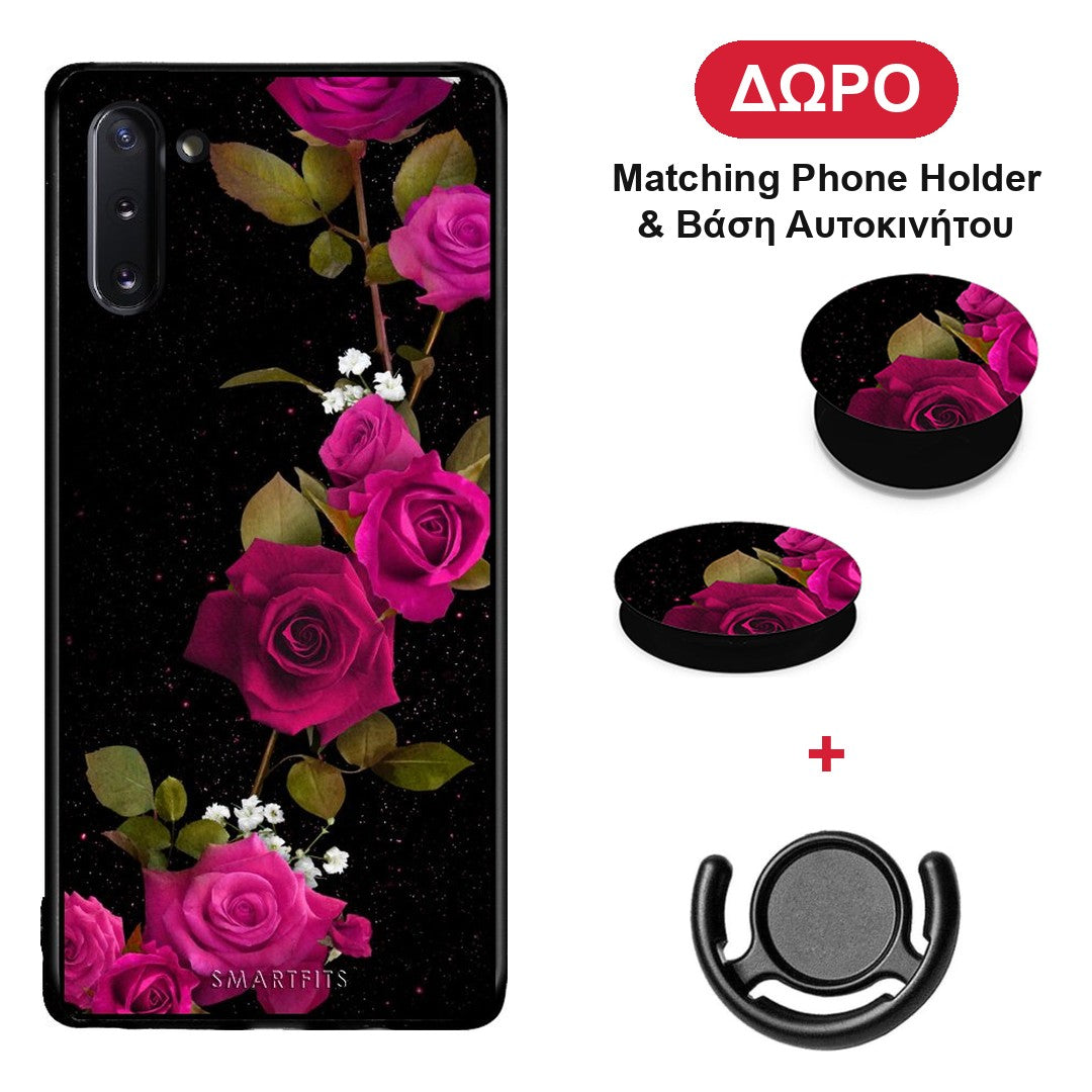 Flower Red Roses - Samsung Galaxy Note 10 θήκη + Δώρο Phone Holder & Βάση Αυτοκινήτου