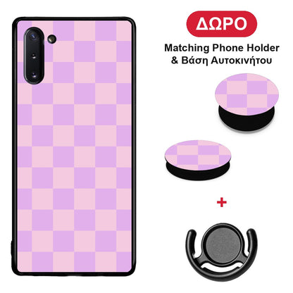Lavender and Pink Checkerboard - Samsung Galaxy Note 10 θήκη + Δώρο Phone Holder & Βάση Αυτοκινήτου