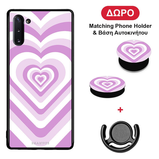 Lilac Hearts - Samsung Galaxy Note 10 θήκη + Δώρο Phone Holder & Βάση Αυτοκινήτου