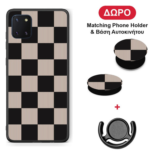 Black and Taupe Striped Checks - Samsung Galaxy Note 10 Lite θήκη + Δώρο Phone Holder & Βάση Αυτοκινήτου