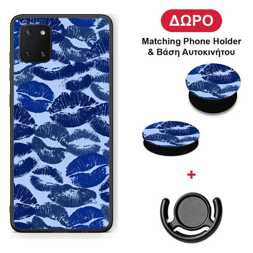 Blue Lipstick Kisses - Samsung Galaxy Note 10 Lite θήκη + Δώρο Phone Holder & Βάση Αυτοκινήτου