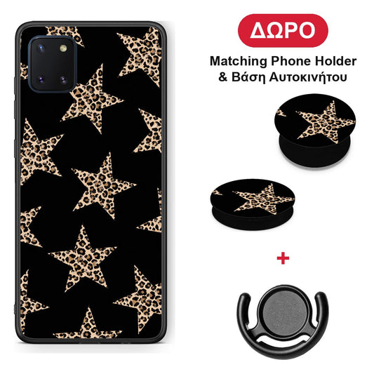 Leopard Stars on Black - Samsung Galaxy Note 10 Lite θήκη + Δώρο Phone Holder & Βάση Αυτοκινήτου