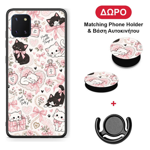Pink Bows and Kittens Collage - Samsung Galaxy Note 10 Lite θήκη + Δώρο Phone Holder & Βάση Αυτοκινήτου