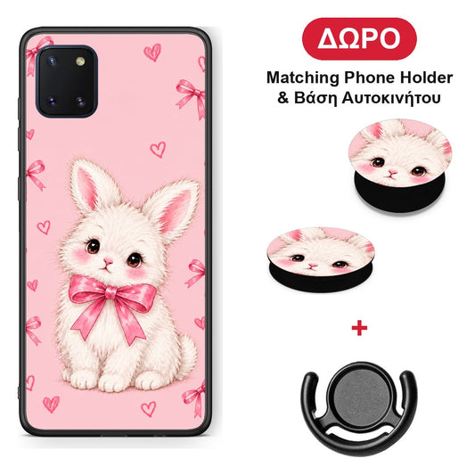 White Bunny and Pink Bows - Samsung Galaxy Note 10 Lite θήκη + Δώρο Phone Holder & Βάση Αυτοκινήτου