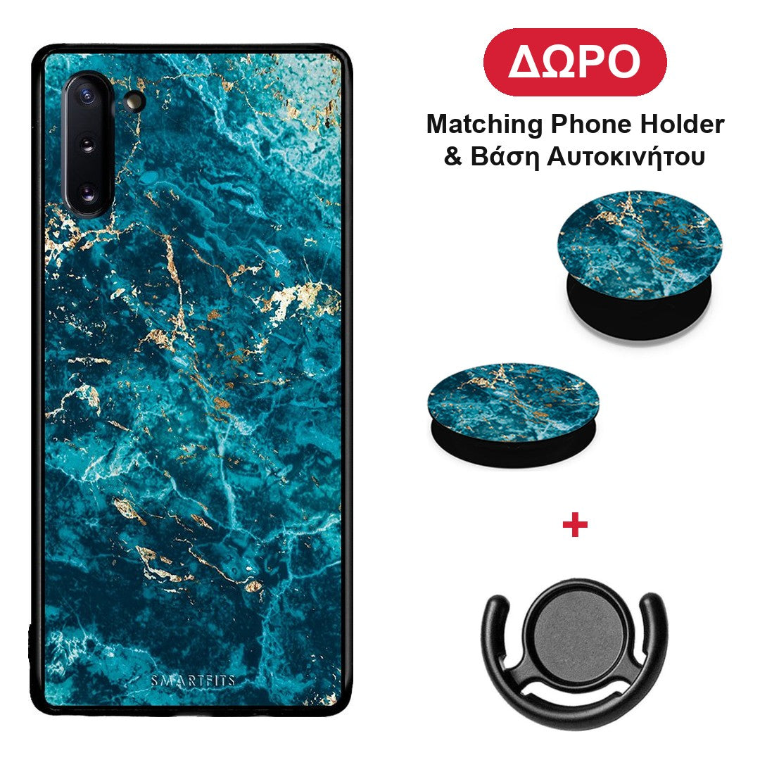 Marble Blue - Samsung Galaxy Note 10 θήκη + Δώρο Phone Holder & Βάση Αυτοκινήτου