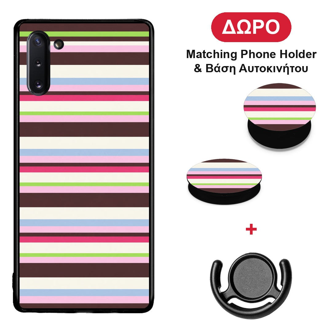Multicolour Horizontal Stripes - Samsung Galaxy Note 10 θήκη + Δώρο Phone Holder & Βάση Αυτοκινήτου