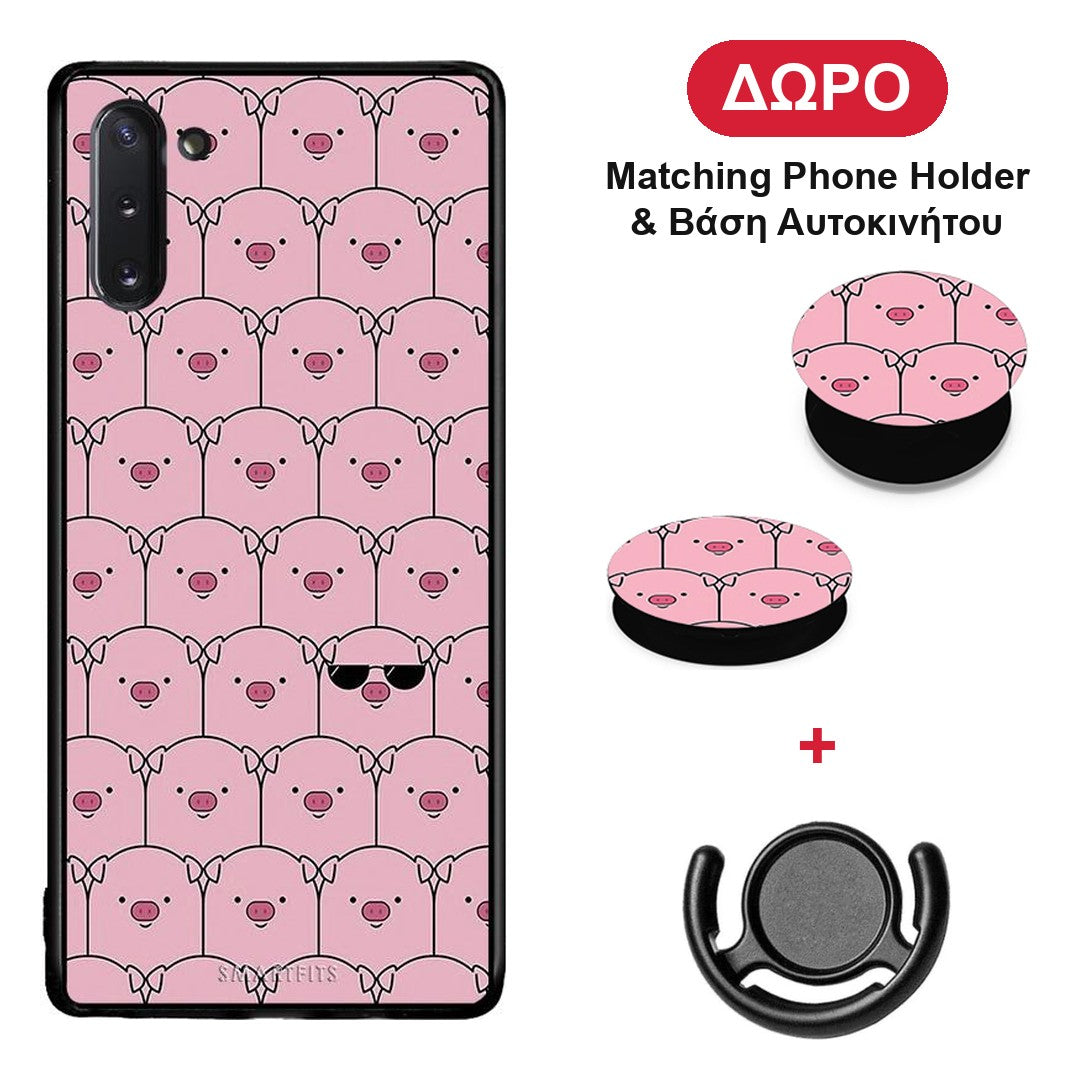 Pig Glasses - Samsung Galaxy Note 10 θήκη + Δώρο Phone Holder & Βάση Αυτοκινήτου