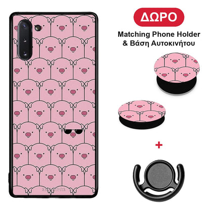 Pig Glasses - Samsung Galaxy Note 10 θήκη + Δώρο Phone Holder & Βάση Αυτοκινήτου