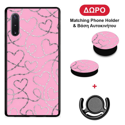 Barbed Wire Hearts on Pink - Samsung Galaxy Note 10+ θήκη + Δώρο Phone Holder & Βάση Αυτοκινήτου