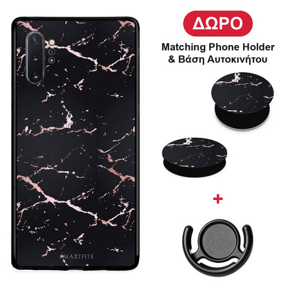 Marble Black Rosegold - Samsung Galaxy Note 10+ θήκη + Δώρο Phone Holder & Βάση Αυτοκινήτου