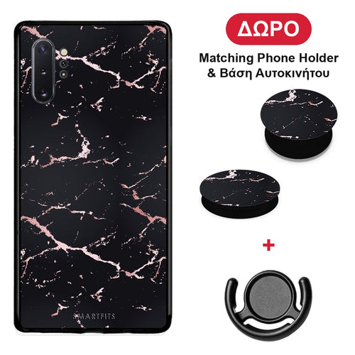 Marble Black Rosegold - Samsung Galaxy Note 10+ θήκη + Δώρο Phone Holder & Βάση Αυτοκινήτου