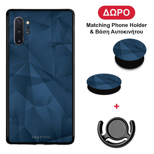 Geometric Blue Abstract - Samsung Galaxy Note 10+ θήκη + Δώρο Phone Holder & Βάση Αυτοκινήτου