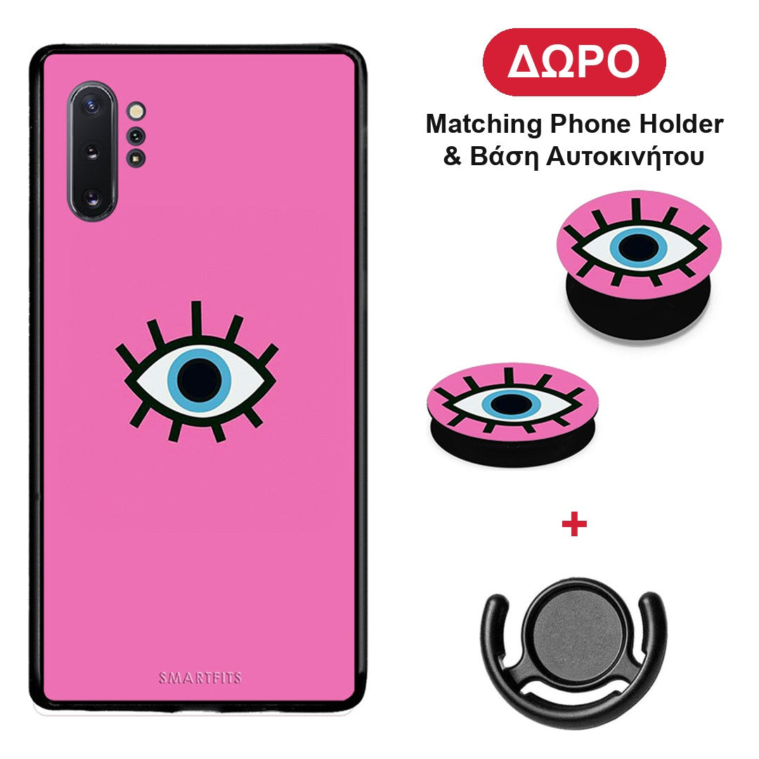 Blue Eye Pink - Samsung Galaxy Note 10+ θήκη + Δώρο Phone Holder & Βάση Αυτοκινήτου