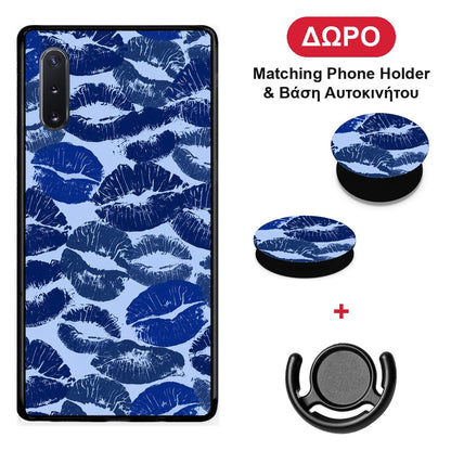 Blue Lipstick Kisses - Samsung Galaxy Note 10+ θήκη + Δώρο Phone Holder & Βάση Αυτοκινήτου