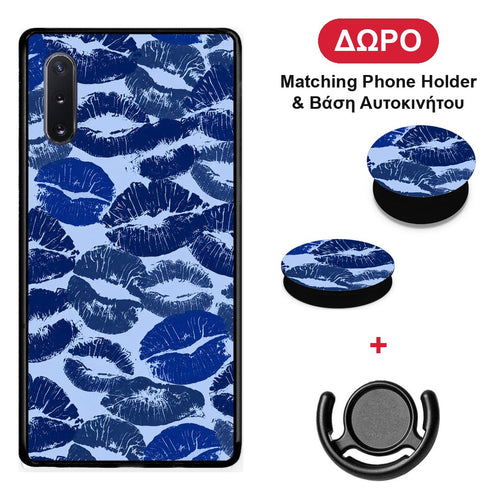 Blue Lipstick Kisses - Samsung Galaxy Note 10+ θήκη + Δώρο Phone Holder & Βάση Αυτοκινήτου