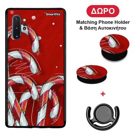 Candy Cane - Samsung Galaxy Note 10+ θήκη + Δώρο Phone Holder & Βάση Αυτοκινήτου