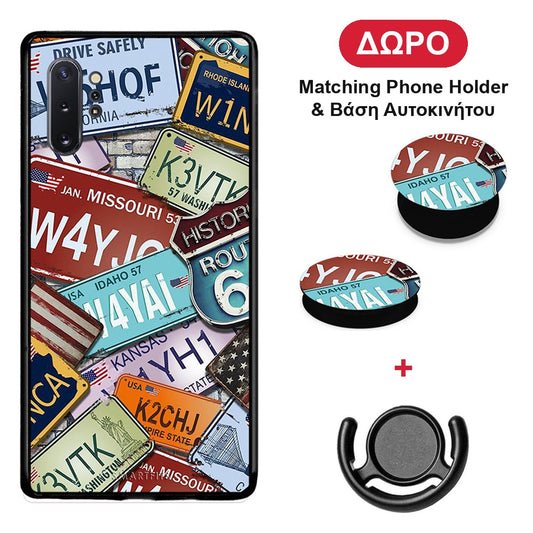 Car Plates - Samsung Galaxy Note 10+ θήκη + Δώρο Phone Holder & Βάση Αυτοκινήτου