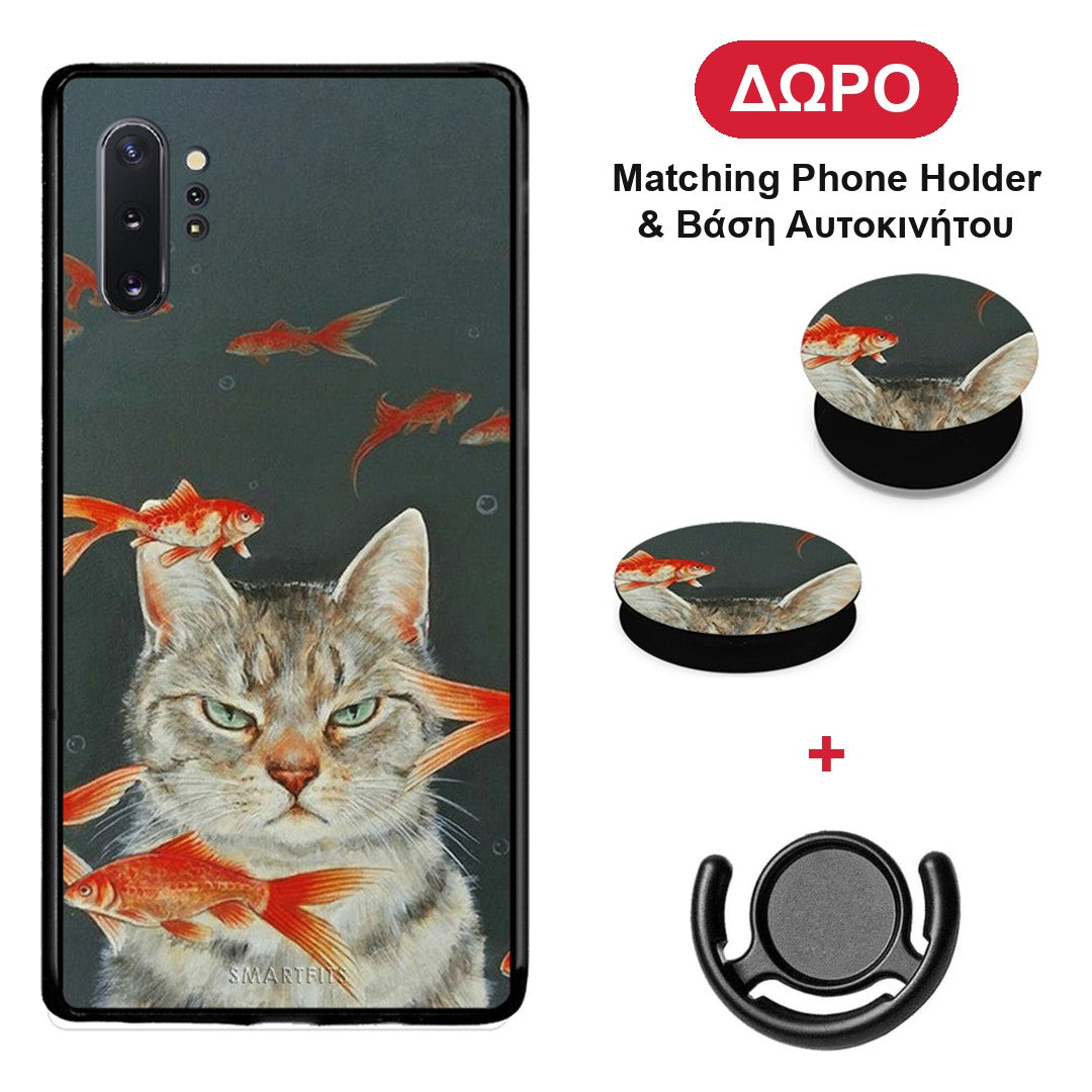 Cat Goldfish - Samsung Galaxy Note 10+ θήκη + Δώρο Phone Holder & Βάση Αυτοκινήτου