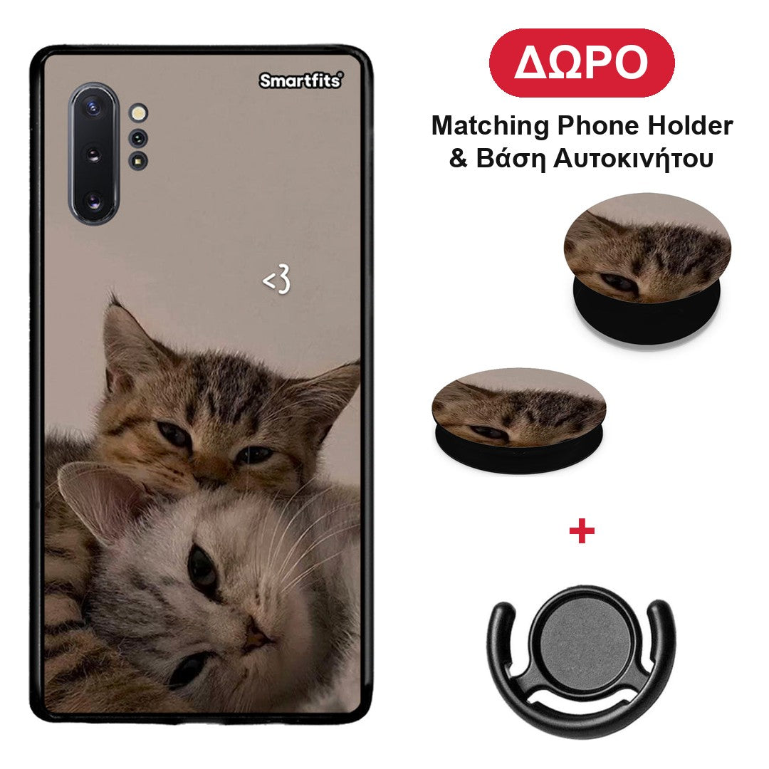 Cats In Love - Samsung Galaxy Note 10+ θήκη + Δώρο Phone Holder & Βάση Αυτοκινήτου
