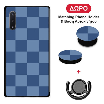 Denim Blue Checkerboard - Samsung Galaxy Note 10+ θήκη + Δώρο Phone Holder & Βάση Αυτοκινήτου