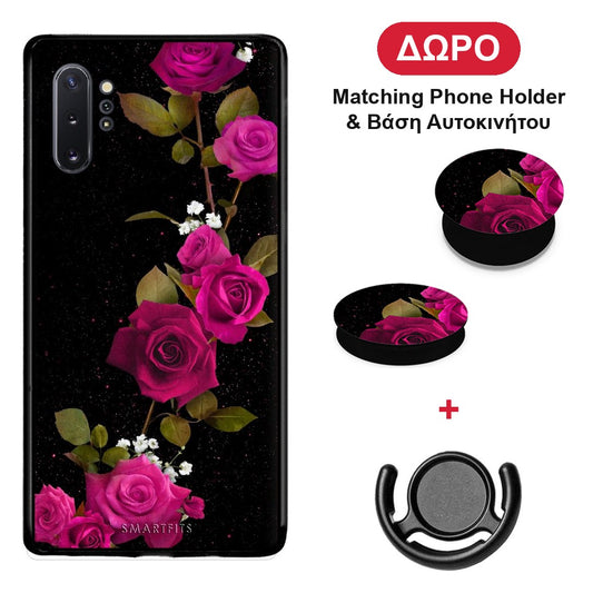 Flower Red Roses - Samsung Galaxy Note 10+ θήκη + Δώρο Phone Holder & Βάση Αυτοκινήτου