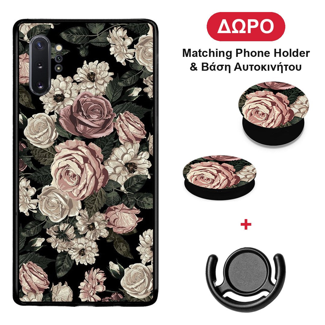 Flower Wild Roses - Samsung Galaxy Note 10+ θήκη + Δώρο Phone Holder & Βάση Αυτοκινήτου