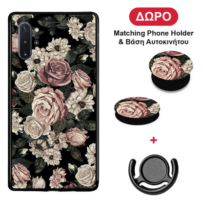 Flower Wild Roses - Samsung Galaxy Note 10+ θήκη + Δώρο Phone Holder & Βάση Αυτοκινήτου