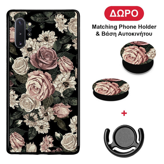 Flower Wild Roses - Samsung Galaxy Note 10+ θήκη + Δώρο Phone Holder & Βάση Αυτοκινήτου