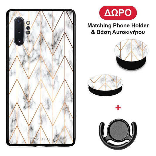 Marble Gold Geometric - Samsung Galaxy Note 10+ θήκη + Δώρο Phone Holder & Βάση Αυτοκινήτου