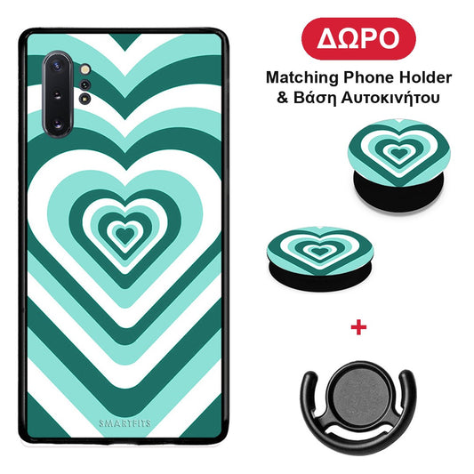 Green Hearts - Samsung Galaxy Note 10+ θήκη + Δώρο Phone Holder & Βάση Αυτοκινήτου