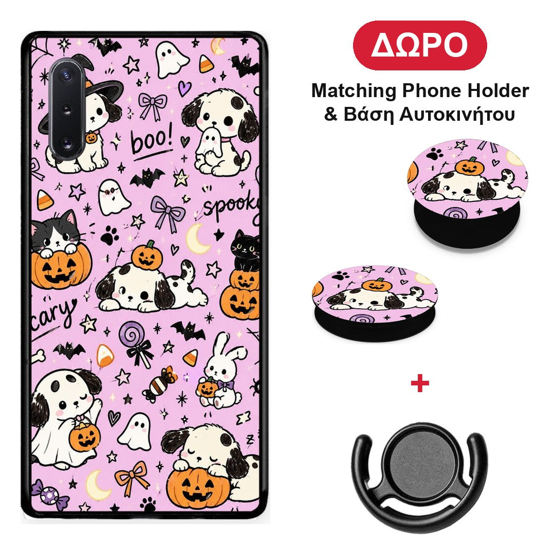 Halloween Puppies and Friends on Lilac - Samsung Galaxy Note 10+ θήκη + Δώρο Phone Holder & Βάση Αυτοκινήτου