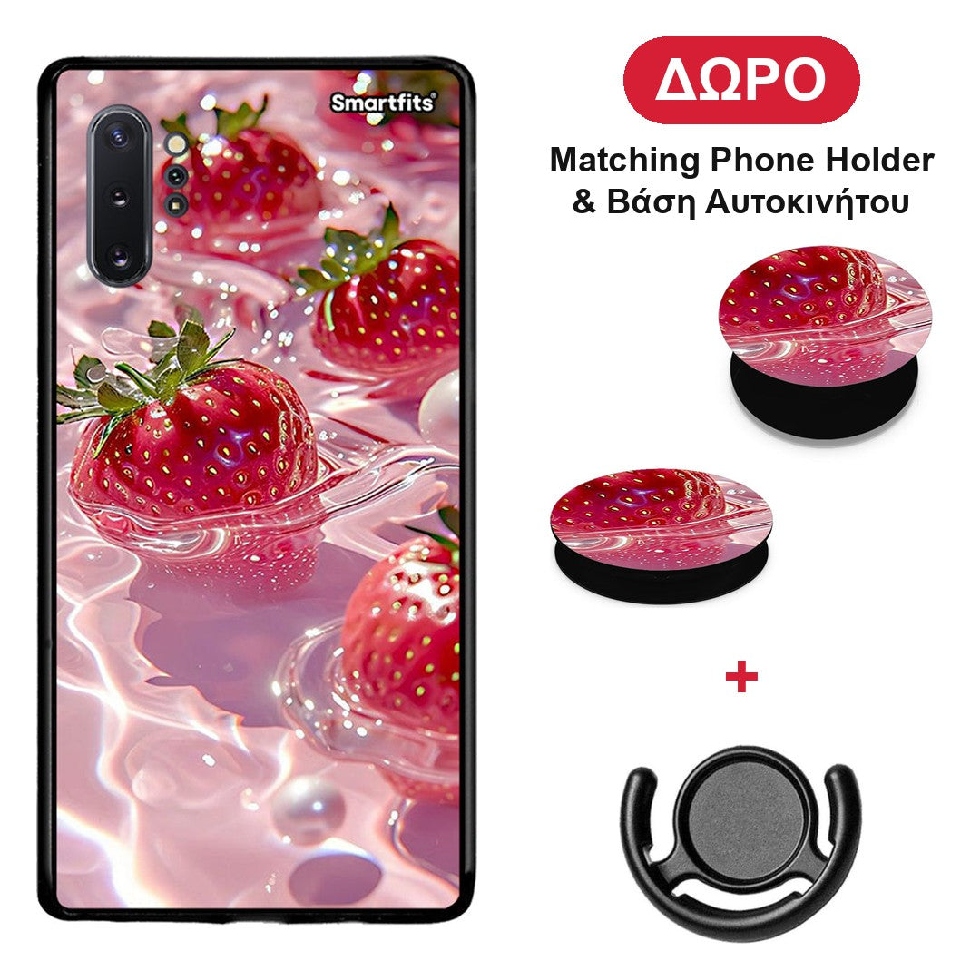 Juicy Strawberries - Samsung Galaxy Note 10+ θήκη + Δώρο Phone Holder & Βάση Αυτοκινήτου