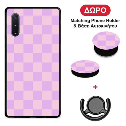 Lavender and Pink Checkerboard - Samsung Galaxy Note 10+ θήκη + Δώρο Phone Holder & Βάση Αυτοκινήτου