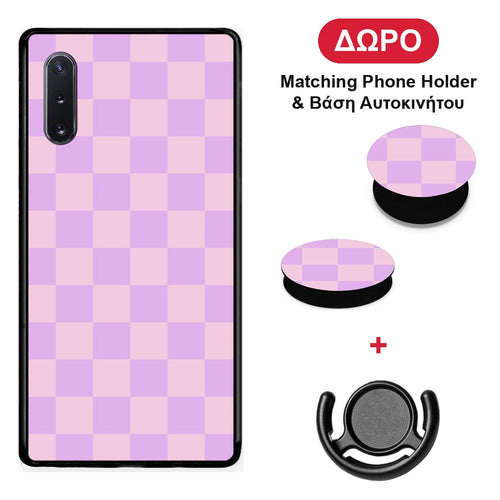 Lavender and Pink Checkerboard - Samsung Galaxy Note 10+ θήκη + Δώρο Phone Holder & Βάση Αυτοκινήτου