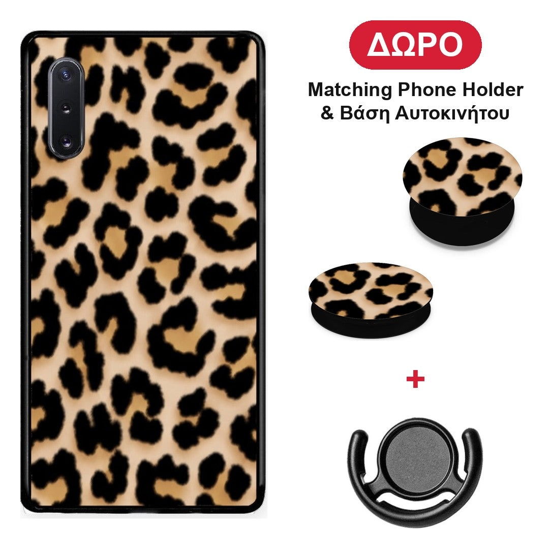 Leopard Print Tan Small - Samsung Galaxy Note 10+ θήκη + Δώρο Phone Holder & Βάση Αυτοκινήτου