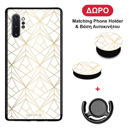 Geometric Luxury White - Samsung Galaxy Note 10+ θήκη + Δώρο Phone Holder & Βάση Αυτοκινήτου