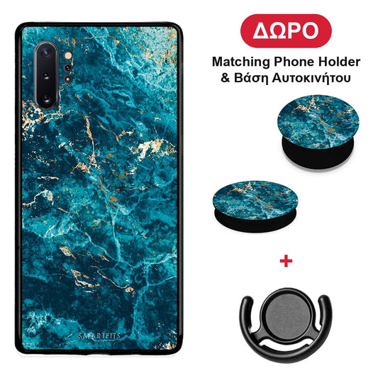 Marble Blue - Samsung Galaxy Note 10+ θήκη + Δώρο Phone Holder & Βάση Αυτοκινήτου
