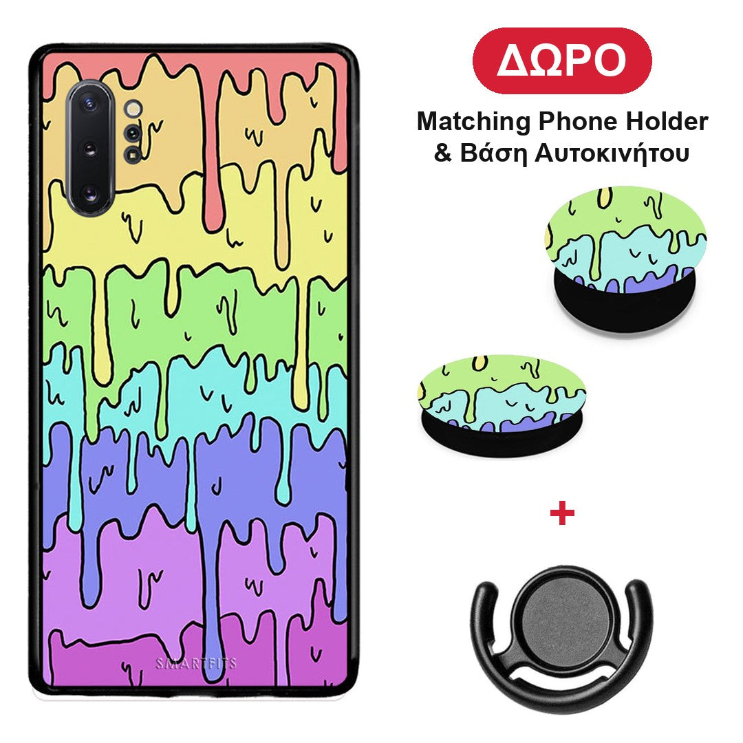 Melting Rainbow - Samsung Galaxy Note 10+ θήκη + Δώρο Phone Holder & Βάση Αυτοκινήτου