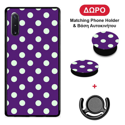 Mint Polka Dots on Purple - Samsung Galaxy Note 10+ θήκη + Δώρο Phone Holder & Βάση Αυτοκινήτου
