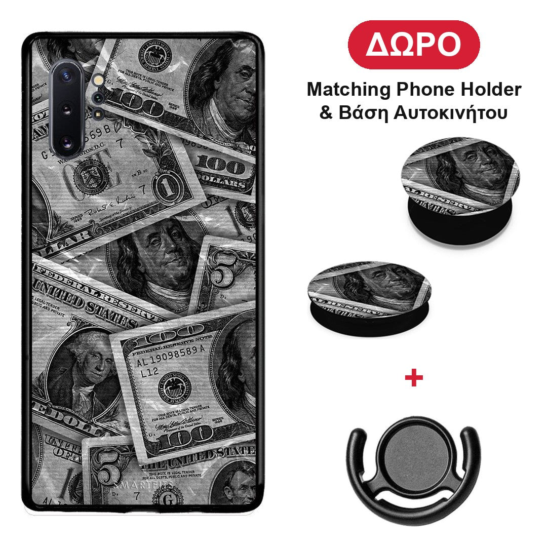 Money Dollars - Samsung Galaxy Note 10+ θήκη + Δώρο Phone Holder & Βάση Αυτοκινήτου