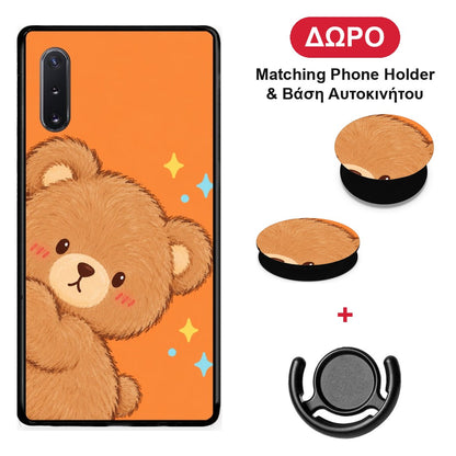 Peekaboo Teddy on Orange - Samsung Galaxy Note 10+ θήκη + Δώρο Phone Holder & Βάση Αυτοκινήτου