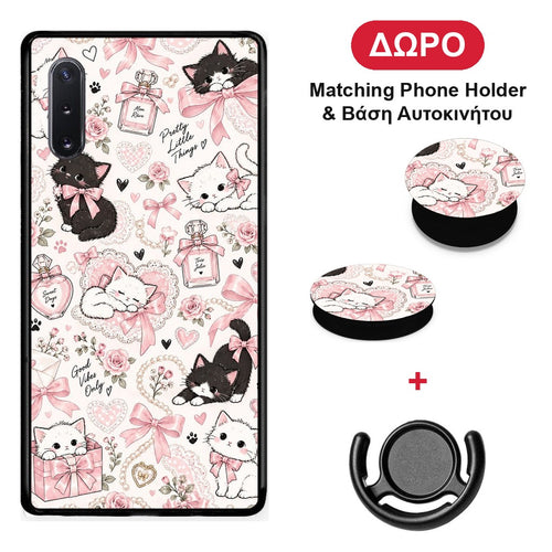 Pink Bows and Kittens Collage - Samsung Galaxy Note 10+ θήκη + Δώρο Phone Holder & Βάση Αυτοκινήτου