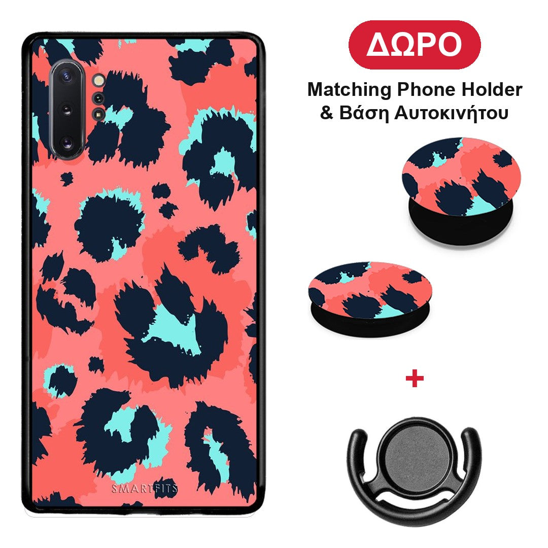 Animal Pink Leopard - Samsung Galaxy Note 10+ θήκη + Δώρο Phone Holder & Βάση Αυτοκινήτου