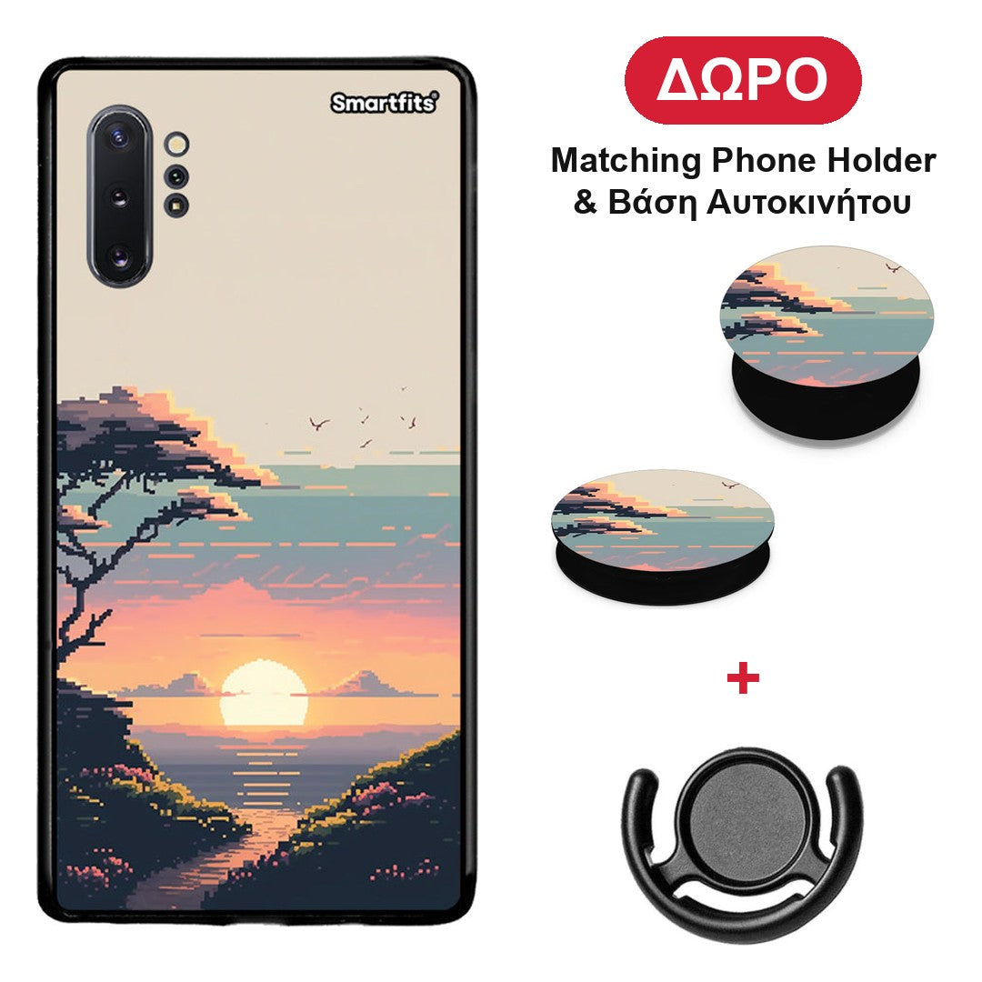 Pixel Sunset - Samsung Galaxy Note 10+ θήκη + Δώρο Phone Holder & Βάση Αυτοκινήτου